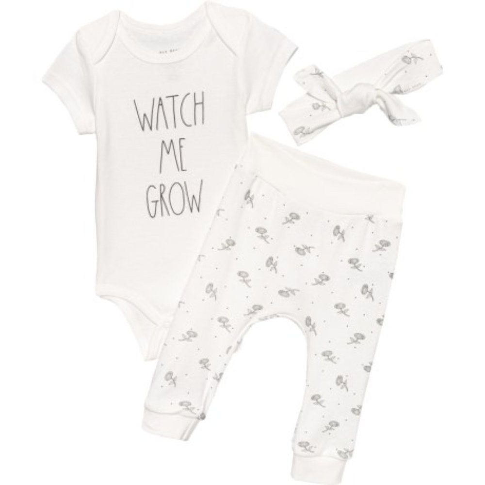 Rae Dunn Baby Bodysuit, Pants and Headband Set